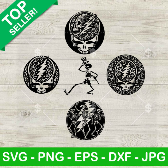 Mandala Grateful Dead Logo SVG Bundle, Mandala Grateful Dead SVG, Grateful Dead Skull SVG PNG DXF EPS
