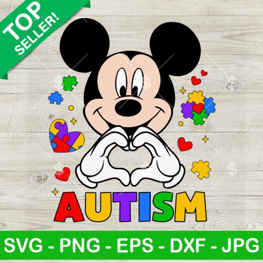 Mickey Heart Hand Autism Awareness SVG