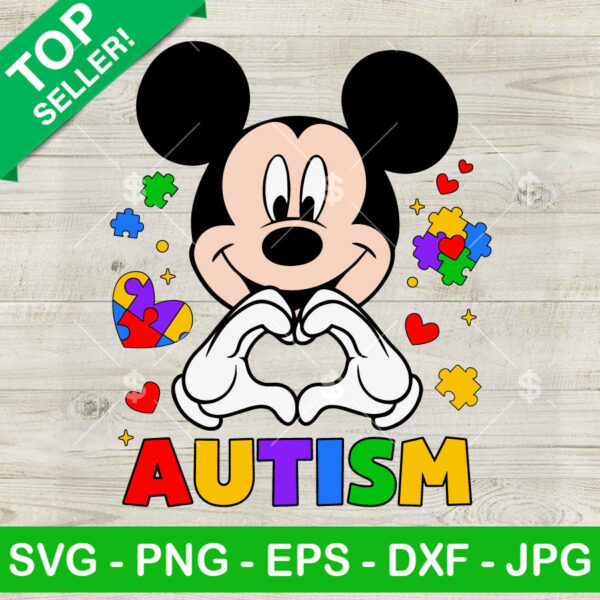 Mickey Heart Hand Autism Awareness SVG, Disney Mouse Autism SVG, Autism Ribbon SVG PNG DXF EPS