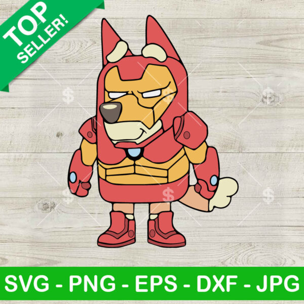 Bingo Heeler Iron Man SVG, Funny Bluey Dog Superhero Gift SVG, Avenger Cricut PNG DXF EPS