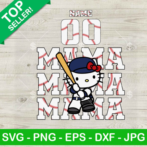Hello Kitty Baseball Mama Style Name SVG, Baseball Kitty Mom SVG, Sport Mom SVG Cricut PNG DXF EPS