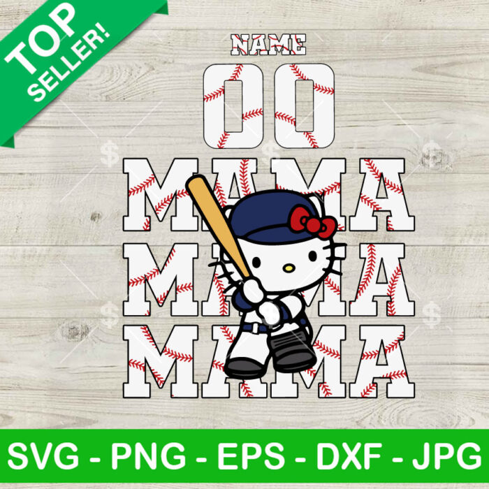Hello Kitty Baseball Mama Style Name SVG