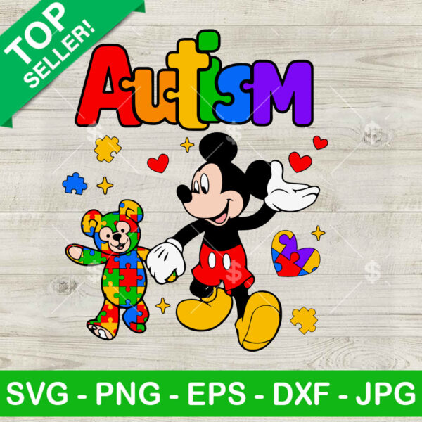 Mickey And Teddy Bear Autism Awareness SVG