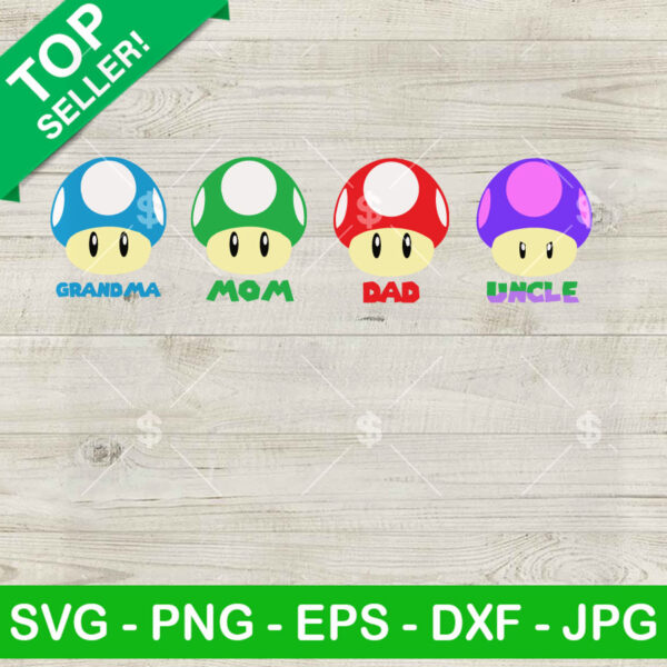 Super Mario Mushroom Dad Mum Uncle SVG