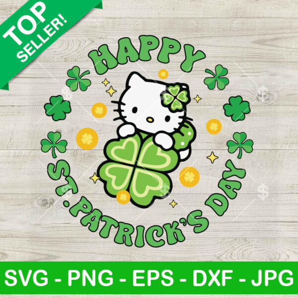 Hello Kitty Happy Patricks Day SVG, Hello Kitty Hug Lucky Shamrock SVG, Lucky Hello Kitty SVG PNG DXF EPS