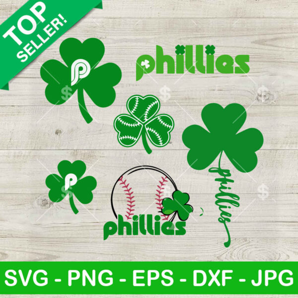 Philadelphia Phillies St Patrick Day Bundle SVG, Phillies Lucky Charm SVG, Philadelphia Phillies Four Leaf SVG PNG DXF