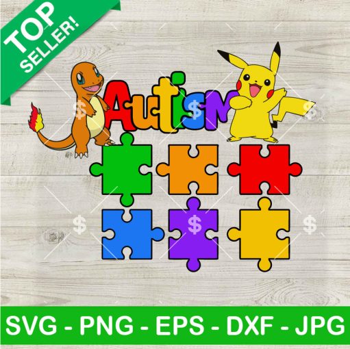 Pikachu And Charmander Autism Day Svg