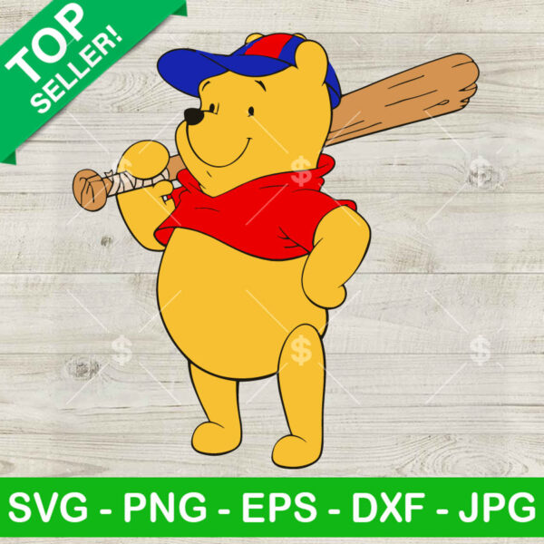 Winnie The Pooh Playing Baseball SVG, Baseball Pooh SVG, Disney Baseball Bear Gift SVG PNG DXF EPS