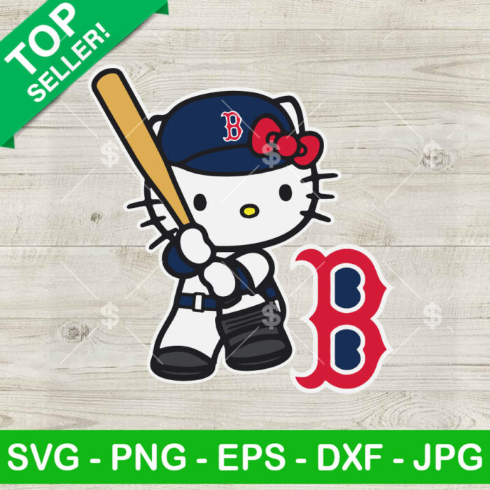 Hello Kitty Boston Red Sox Baseball SVG, Boston Red Sox Baseball SVG, Hello Kitty Baseball SVG PNG DXF
