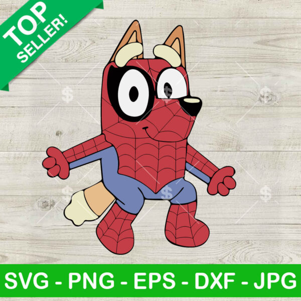 Bingo Dog Costume Spiderman SVG, Funny Bluey Dog Superhero Gift SVG, Marvel Cricut PNG DXF EPS
