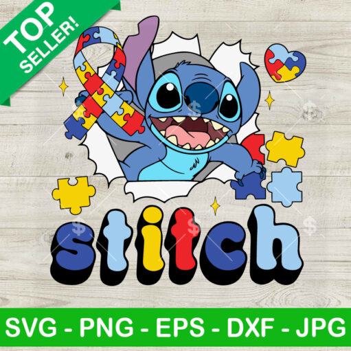 Stitch Autism Awareness Ribbon SVG