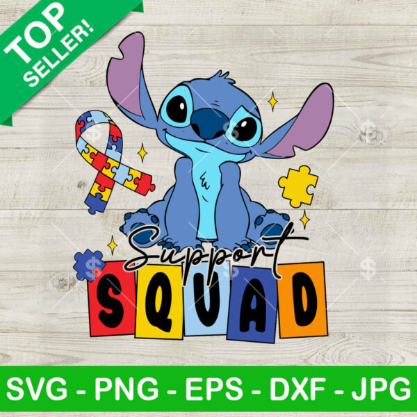 Stitch Support Squad Autism Awareness SVG, Autism Awareness Ribbon SVG, Disney Sttich Autism SVG PNG DXF EPS