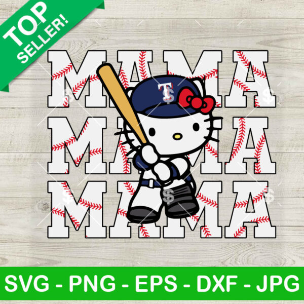 Hello Kitty Mama Texas Rangers Baseball SVG, Cute Kitty Mom SVG, Hello Kitty MLB SVG Cricut PNG DXF EPS
