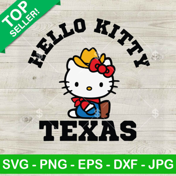 Hello Kitty Texas SVG, Cute Kitty Cowboy SVG, Western Hello Kitty Cat SVG PNG DXF EPS