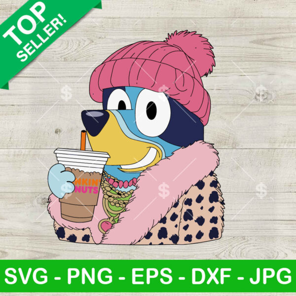 Bluey Grandma Dunkin' Donuts SVG, Bluey Mom Coffee SVG, Leopard Bluey Mother Day SVG PNG DXF EPS