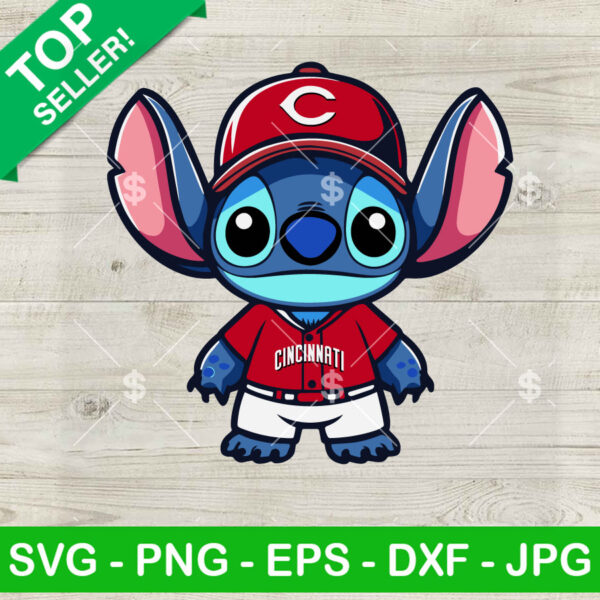 Cute Stitch Cincinnati Reds Baseball SVG, Cincinnati Reds MLB Sport Team SVG, Stitch Baseball Fan SVG PNG DXF EPS Cricut Files