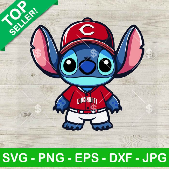 Cute Stitch Cincinnati Reds Baseball SVG, Cincinnati Reds MLB Sport Team SVG, Stitch Baseball Fan SVG PNG DXF EPS Cricut Files