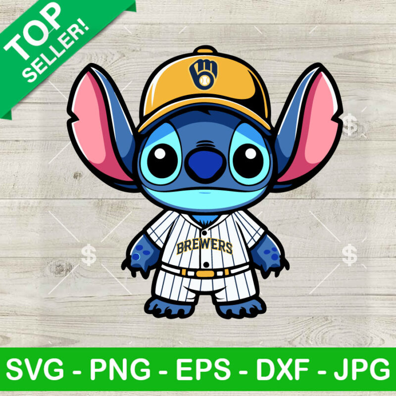 Cute Stitch Milwaukee Brewers Baseball Team SVG, Stitch MLB Baseball SVG, Milwaukee Brewers Sport Team SVG PNG DXF EPS Cricut Files