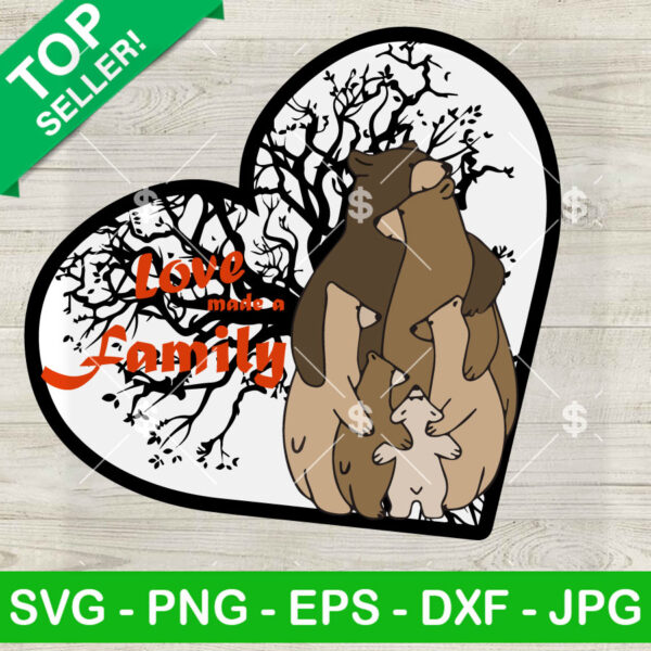 Family Bear Members In Heart Tree SVG
