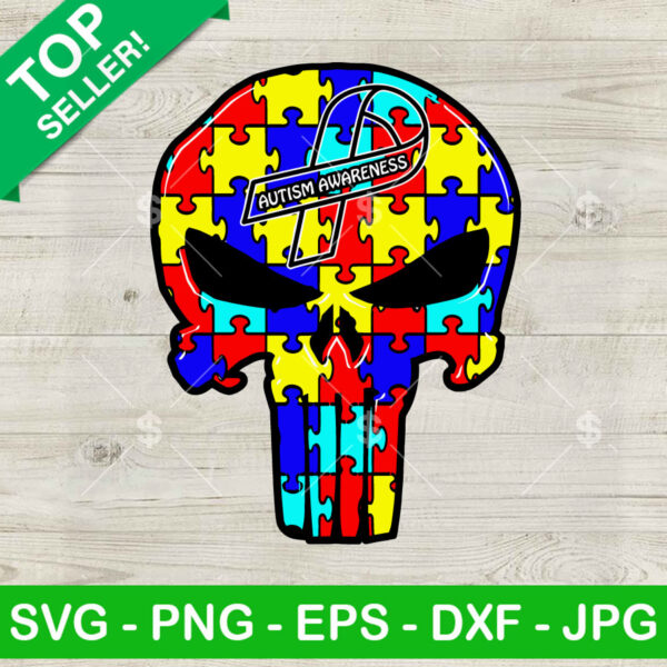 Punisher Skull Autism Puzzle Piece SVG