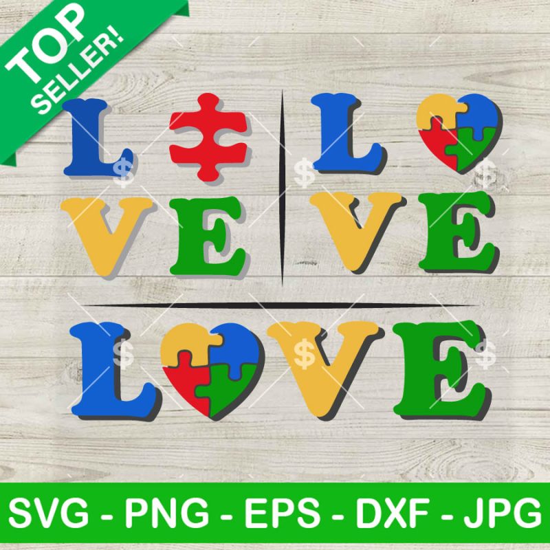 3 Design Autism Love SVG, Autism Awareness Heart SVG, Autism Mom Life ...