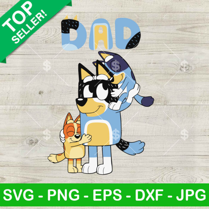 Bluey Heeler Dad And His Child SVG, Bluey Bandit Dad SVG, Father Day SVG Cut file cricut