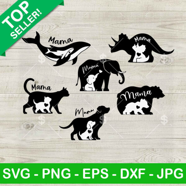 Mama Dinosaur Animal SVG, Mother's Day Animals SVG, Mama Elephant SVG Cut file cricut