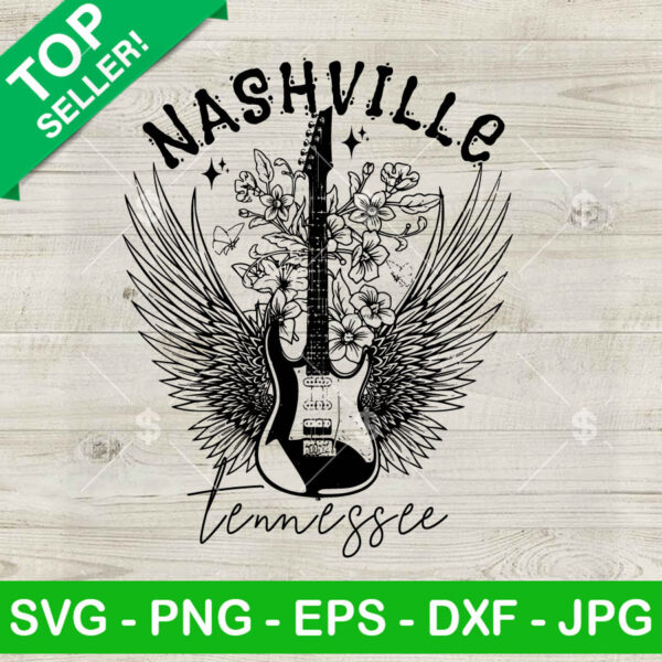 Nashville Tennessee Guitar Angel Wings SVG