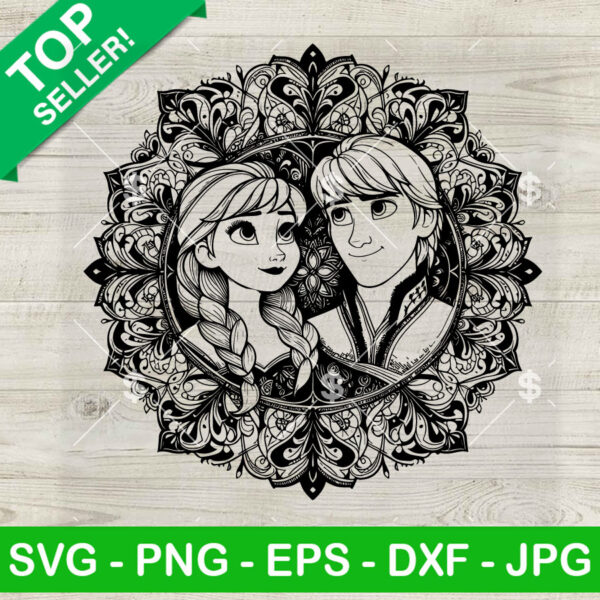 Mandala Zentangle Anna Princess SVG, Anna Frozen SVG, Disney Mandala Princess SVG PNG DXF