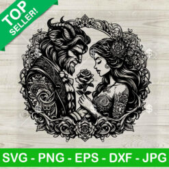 Mandala Zentangle Beauty And The Beast SVG, Disney Movie SVG, Disney Mandala Princess SVG PNG DXF
