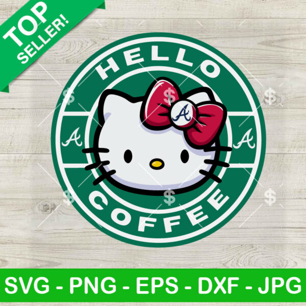 Hello Coffee Atlanta Braves Baseball SVG, Hello Kitty Coffee Logo SVG, Atlanta Braves MLB SVG PNG DXF EPS