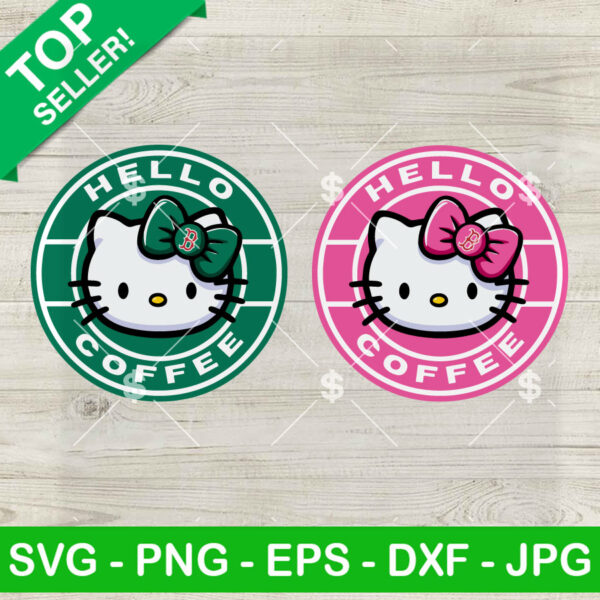Hello Coffee Boston Red Sox Baseball SVG, Boston Red Sox Coffee SVG, Hello Kitty MLB SVG PNG DXF EPS