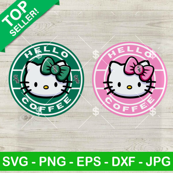 Hello Coffee Chicago White Sox Baseball SVG, Chicago White Sox Coffee SVG, Hello Kitty MLB SVG PNG DXF EPS