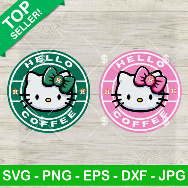 Hello Coffee Houton Astros Baseball SVG, Houton Astros Coffee Logo SVG, Hello Kitty MLB SVG PNG DXF EPS
