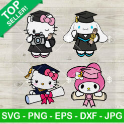 Hello Kitty And Friends Graduation SVG Bundle, Cute Kitty Characters SVG, End Of School SVG PNG DXF EPS