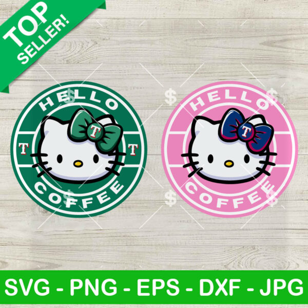 Hello Kitty Coffee Texas Rangers SVG, Hello Coffee SVG, Kawaii Kitty Texas Rangers MLB SVG PNG DXF EPS