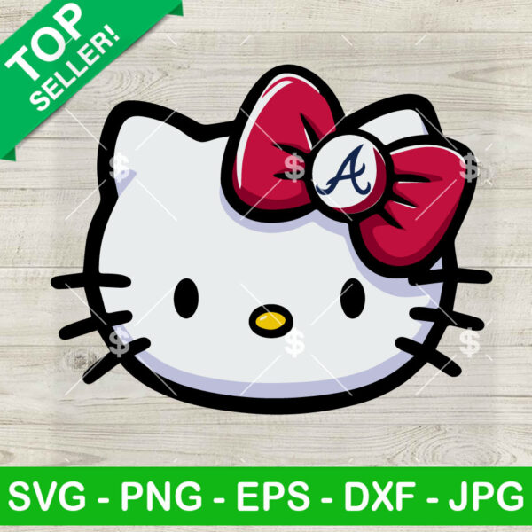 Hello Kitty Face Atlanta Braves SVG, Atlanta Braves Baseball SVG, Cute Kawaii Kitty SVG PNG DXF EPS