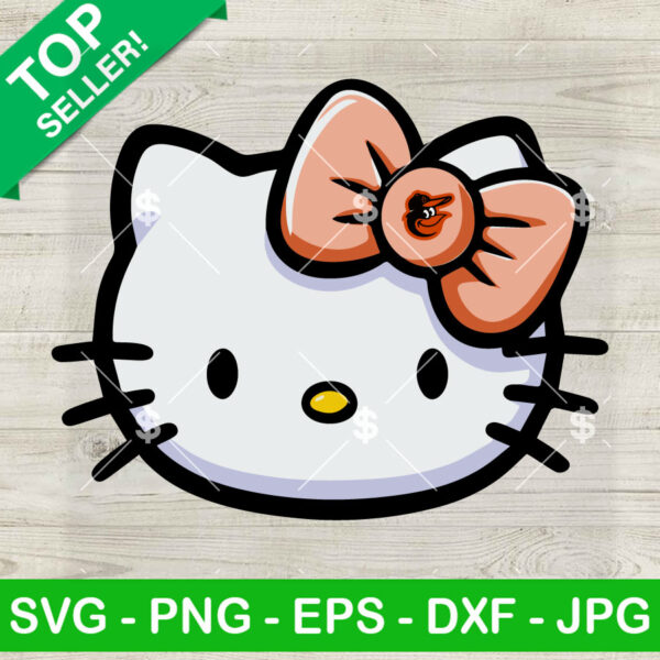 Hello Kitty Face Baltimore Orioles SVG, Baltimore Orioles Baseball SVG, Cute Kawaii Kitty SVG PNG DXF EPS