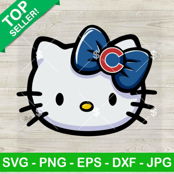 Hello Kitty Face Chicago Cubs Baseball SVG, Chicago Cubs Baseball SVG, Kitty MLB Logo SVG PNG DXF EPS