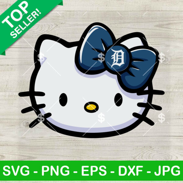 Hello Kitty Face Detroit Tigers Baseball SVG, Detroit Tigers Baseball Team SVG, Cute Kawaii MLB Logo SVG PNG DXF EPS