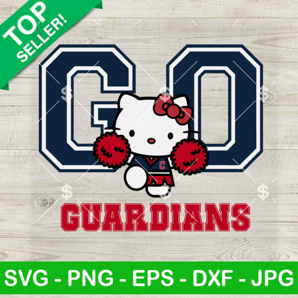 Hello Kitty Go Guardians Baseball SVG, Cleveland Guardians MLB Team SVG, Kawaii Kitty Cheerleader SVG PNG DXF EPS