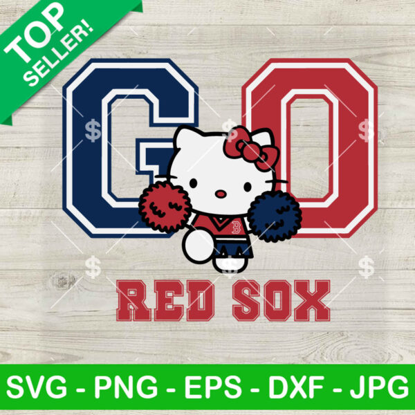 Hello Kitty Go Red Sox SVG, Boston Red Sox Baseball SVG, Kawaii Kitty Cheerleader SVG PNG DXF EPS