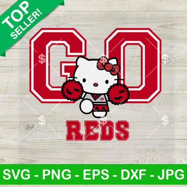 Hello Kitty Go Reds SVG, Cincinnati Reds MLB Team SVG, Cincinnati Reds Kitty Cheerleader SVG PNG DXF EPS