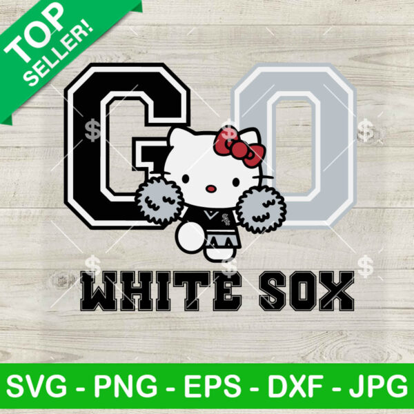 Hello Kitty Go White Sox SVG, Chicago White Sox MLB Team SVG, Kawaii Kitty Cheerleader SVG PNG DXF EPS