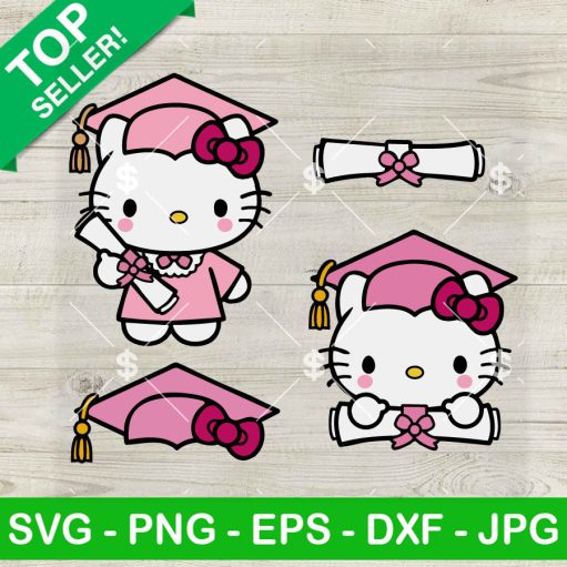 Hello Kitty Pink Graduation Cap Svg Bundle