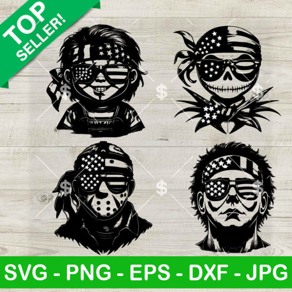 Horror Characters 4th Of July SVG Bundle, Horror 4th Of July Sunglaases SVG, Jason Voorhees Independence Day SVG PNG DXF