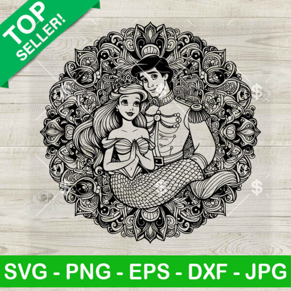 Mandala Ariel Princess SVG, Ariel Princess SVG, Disney Mandala Zentangle SVG PNG DXF