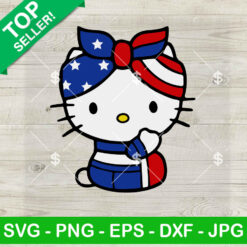 Patriotic Hello Kitty SVG, Hello Kitty American Flag SVG, Kawaii Kitty Independence Day SVG PNG Cut file cricut