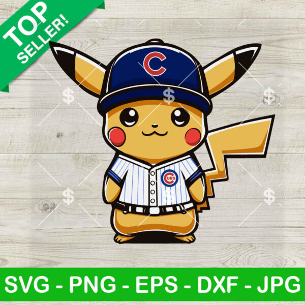 Pikachu Chicago Cubs Baseball SVG, Pikachu Baseball MLB SVG, Chicago Cubs SVG PNG Cut file cricut