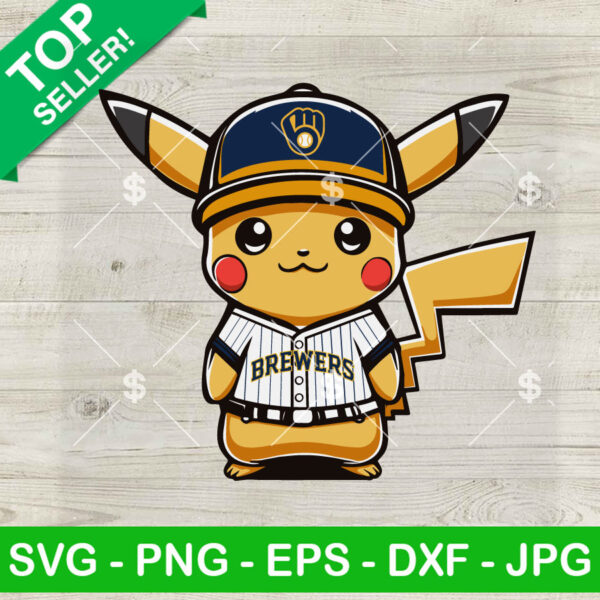 Pikachu Milwaukee Brewers Baseball SVG, Pikachu Baseball MLB SVG, Milwaukee Brewers SVG PNG Cut file cricut
